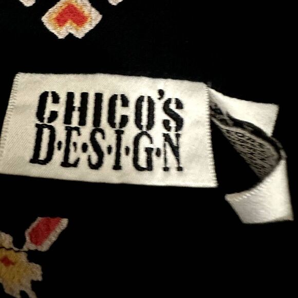 Chico's Design Pinafore Dress Women's 1/S Black Red 90's Chest Pocket‎ Side Slit - Picture 3 of 4